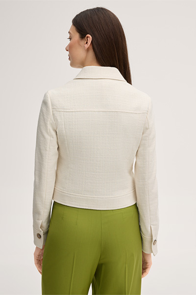 Baumwollmix-Kurz-Blazer-Jacke in Ecru