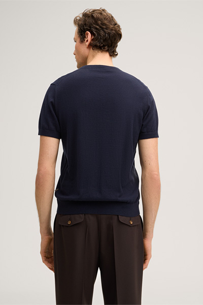 Cashmilo Knitted Shirt with Cashmere and Silk in Navy