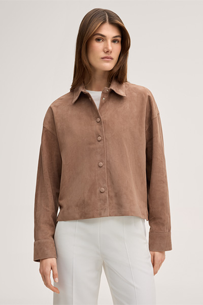 Ziegenvelours-Leder-Hemdjacke in Hellbraun