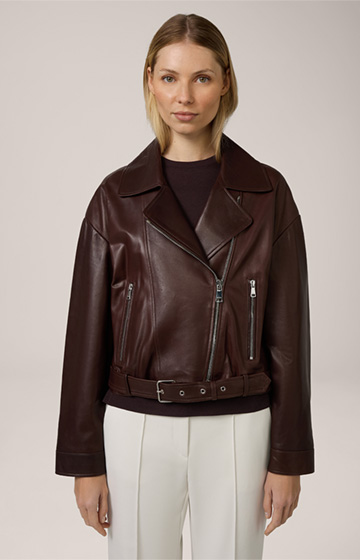 Lambskin Nappa Leather Biker Jacket in Dark Brown