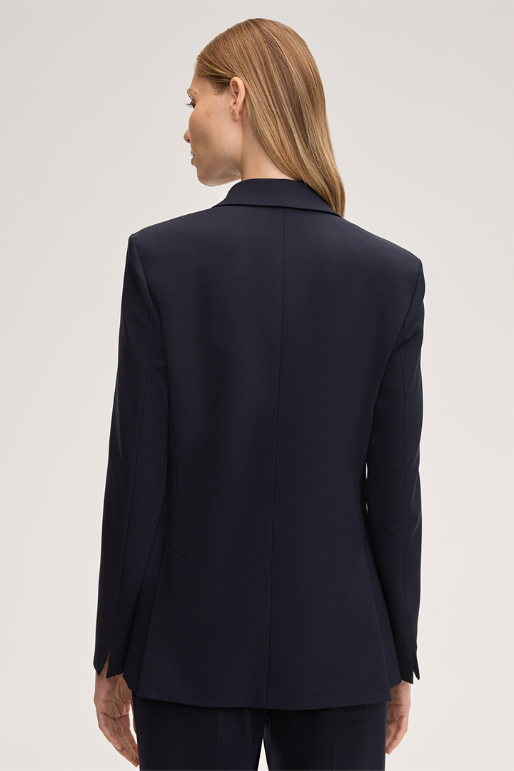 Schurwollstretch-Doppelreiher-Blazer in Navy