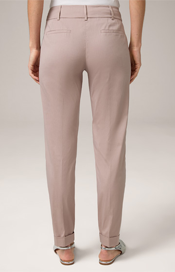 Cotton Stretch Suit Trousers with Turn-ups in Taupe