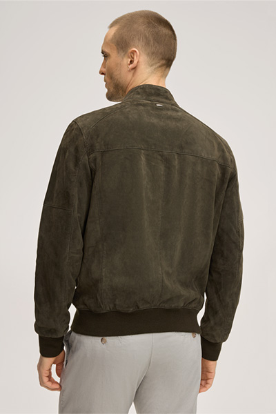 Borello Goatskin Suede Leather Blouson in Olive