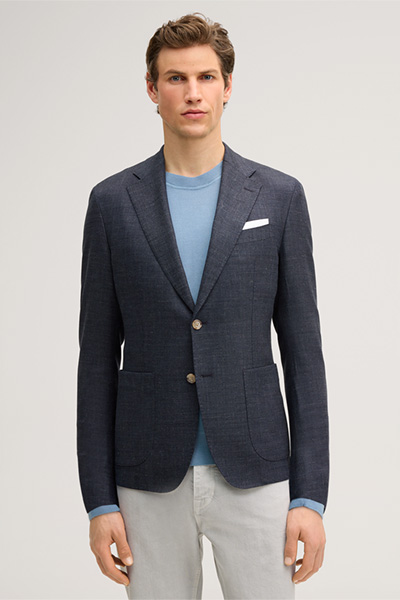 Schurwollmix-Sakko Giorno mit Leinen in Navy