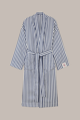 Unisex navy striped lyocell dressing gown