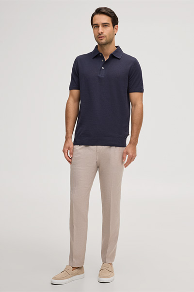 Leinenstretch-Baukasten-Hose Silvi mit Bundfalte in Beige