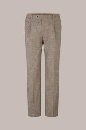 Silvi Modular Cotton Blend Trousers with Pleat-front in a Brown and Beige Pattern