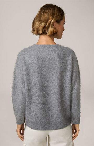 Brushed-Cashmere-Rundhals-Pullover in Grau