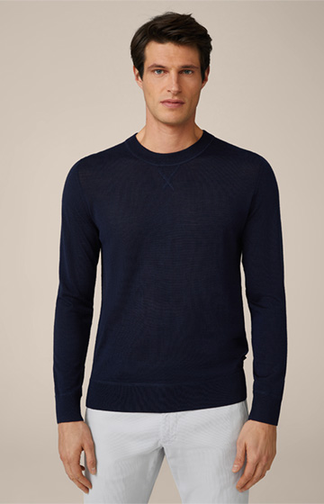 Pull-over en tricot Nando, avec de la soie et du cachemire, en bleu marine