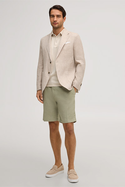 Baumwollmix-Polo Tulio mit Leinen in Beige meliert