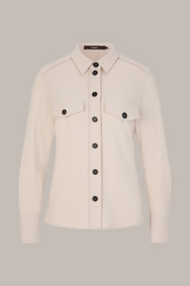 Wool Jersey Shirt-style Blouse in Light Beige