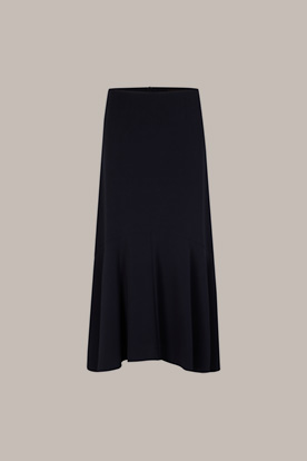 Crêpe-Rock in Midi-Länge mit Volant in Navy