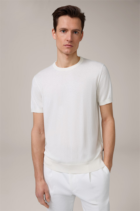 Cashmino Cotton Knitted T-Shirt with Cashmere in Wool White