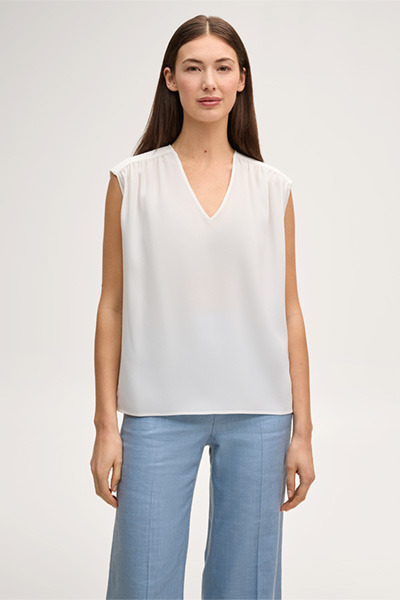 Crêpe blouse top with gathering in ecru