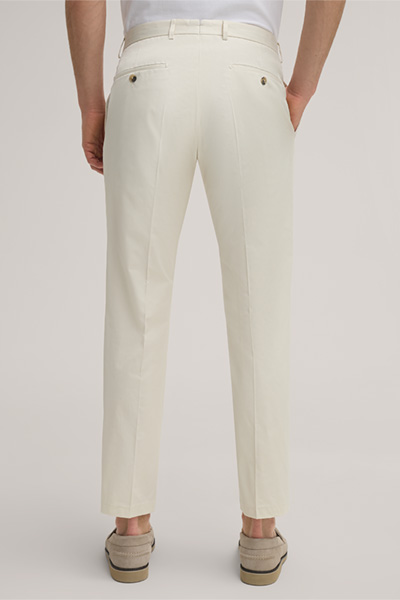 Silvi Cotton Blend Trousers with Waist Pleats in Ecru