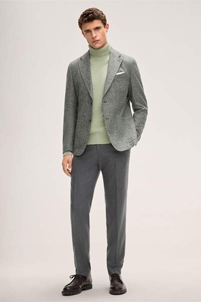 Schurwoll-Tweed-Sakko Giorno in Grün gesprenkelt