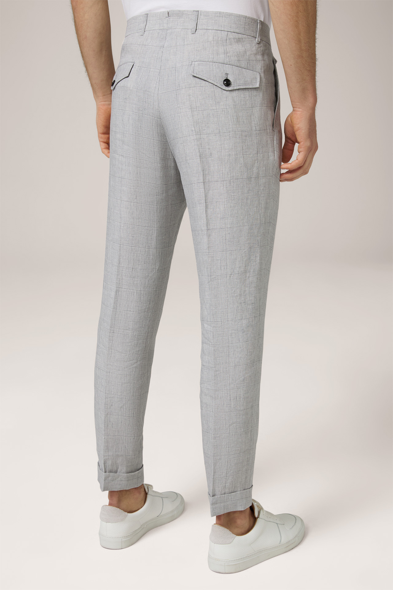 Sapo Linen Modular Pleated Trousers in Grey Patterned