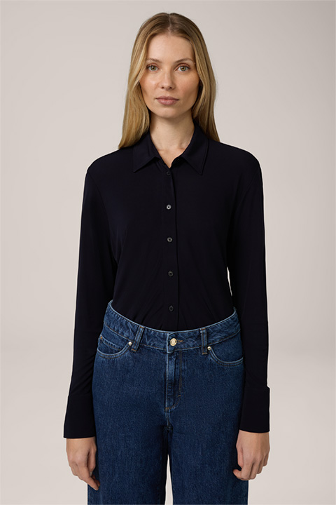 Viscose Shirt-style Blouse in Navy