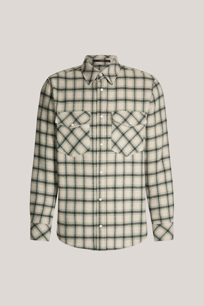 Surchemise en cachemire Ozzano, en vert et beige à carreaux