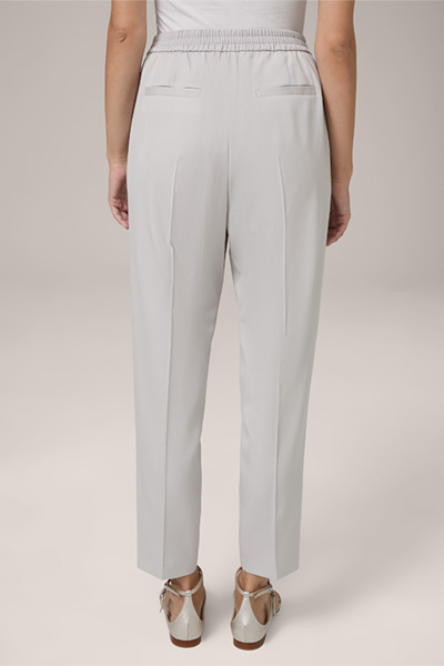 Virgin Wool Gabardine Pleat-front Trousers in Jogger Style in Grey