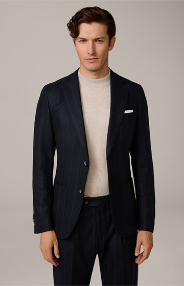 Giro Modular Wool and Cashmere Blend Jacket in Navy with Chalk Stripes