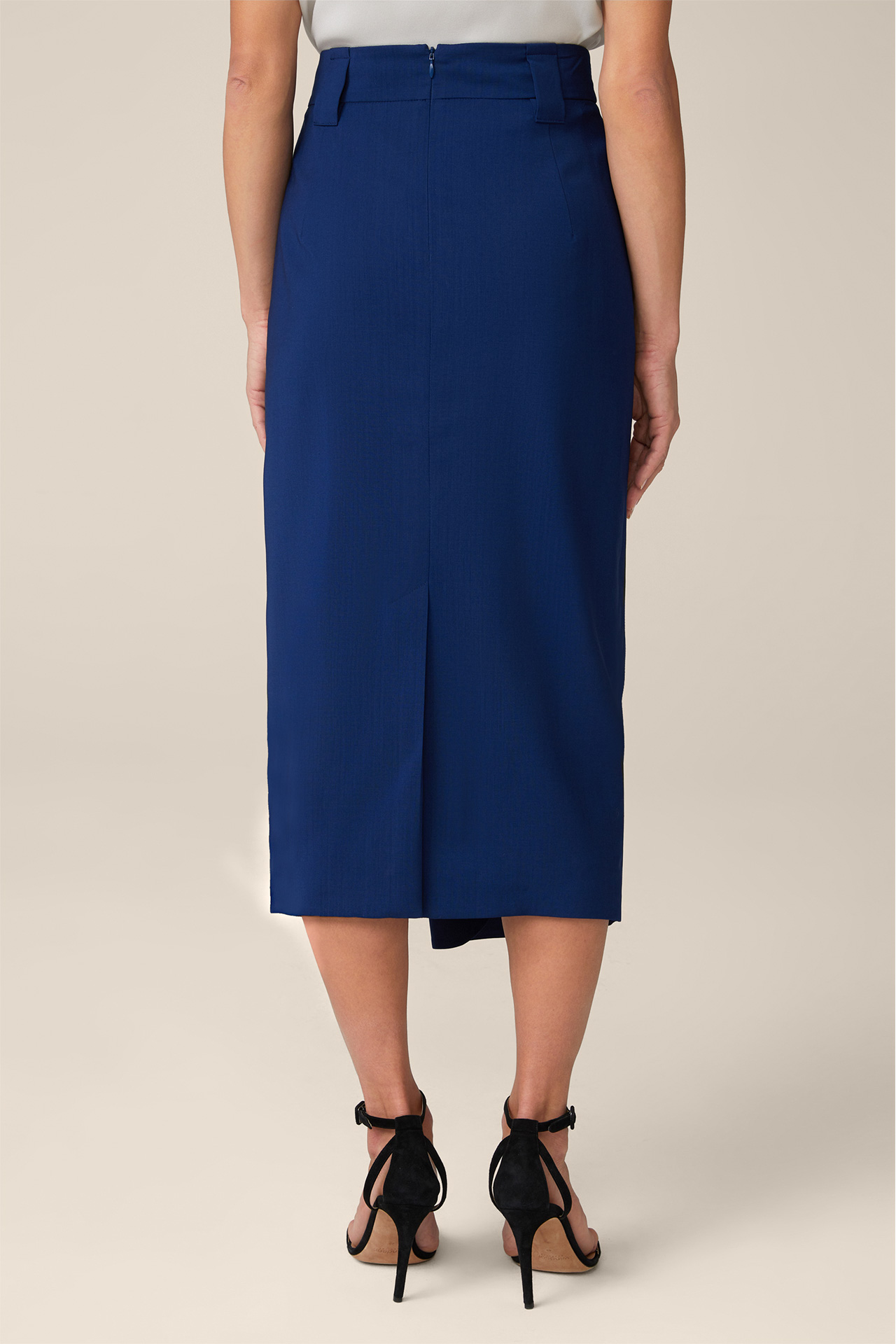 Virgin Wool Midi Length Skirt with Wrapover in Blue