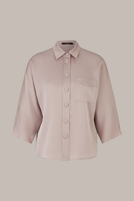 Oversized Crêpe Blouse with Shirt Collar in Taupe