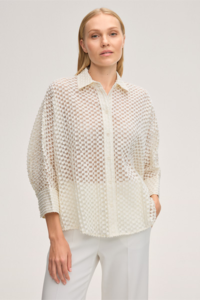 Baumwollmix-Hemdbluse in Ecru