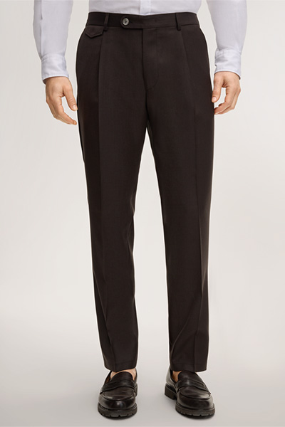 Schurwoll-Baukasten-Hose Silvi mit Bundfalte in Braun