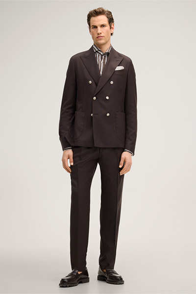 Silvi Modular Trousers in Virgin Wool with Waist Pleats in Brown