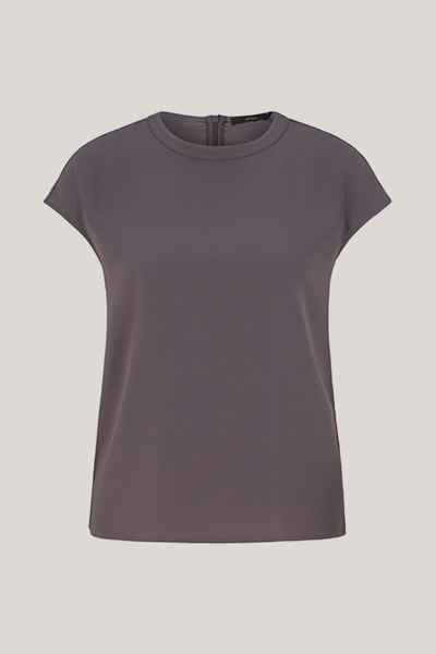 Crêpe-Kurzarm-Bluse in Grau