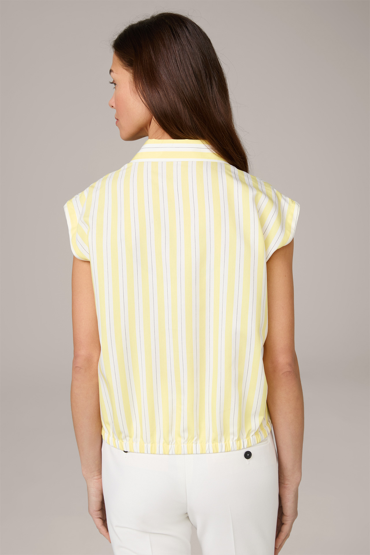 Viscose/Silk Blend Blouse Top in White/Yellow Stripes