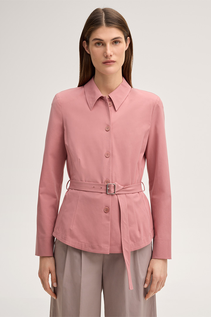 Führt zu Produktdetailseite „Baumwollstretch-Gabardine-Hemdbluse mit Gürtel in Rosa"