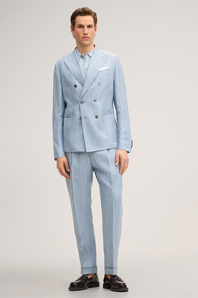 Salio double-breasted linen modular jacket in blue with pinstripes