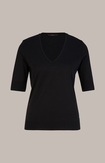 Tencel-Baumwoll-Halbarm-Shirt in Schwarz