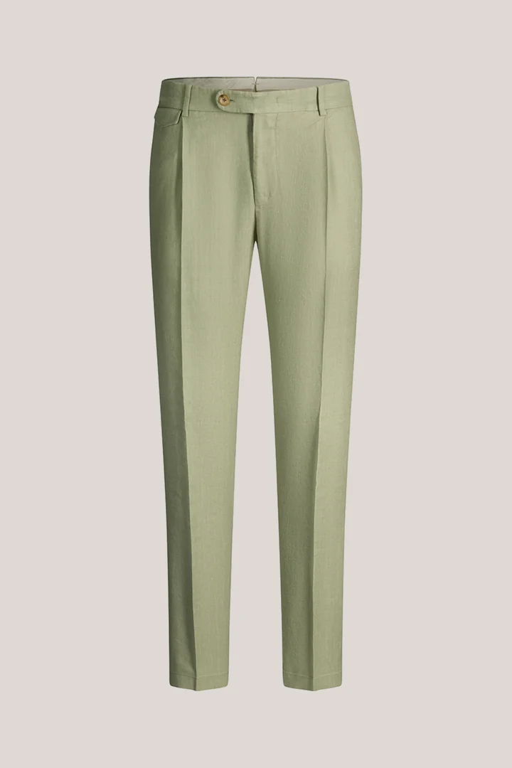Silvi stretch linen modular trousers with pleats in light green