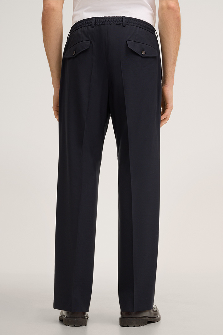 Pantalon à pinces modulable Franco en laine vierge mélangée, en bleu marine