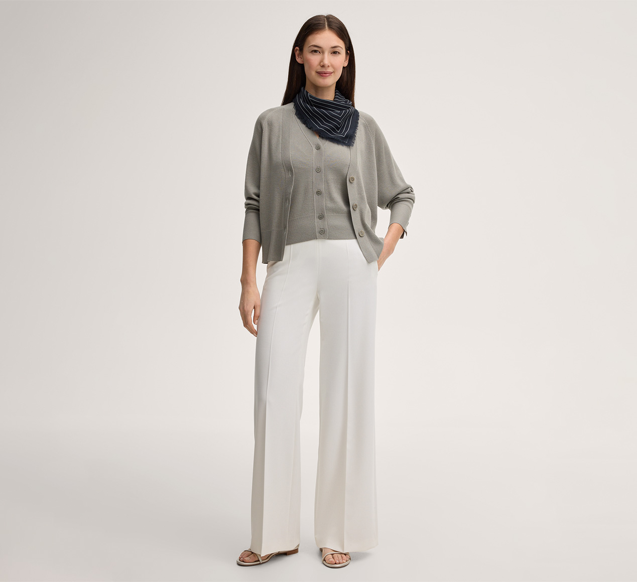 windsor. presents the product Virgin Wool and Silk Blend Cardigan in Light Greige from the category Knitwear