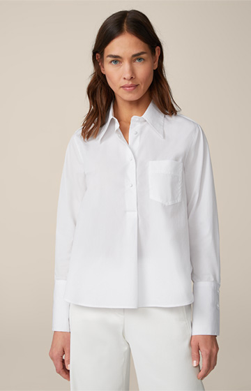 Poplin Cotton Slip-On Shirt in White