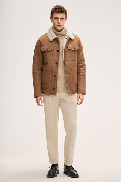 Lammfell-Lederjacke Atri in Camel