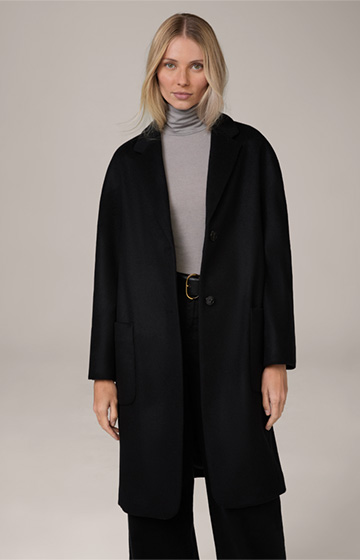 Egg-shaped Coat in Wool Blend with Cashmere in Black