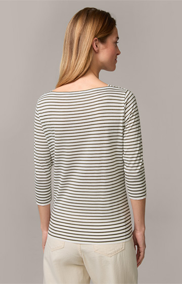 Tencel/Cotton Olive and Ecru Striped Shirt