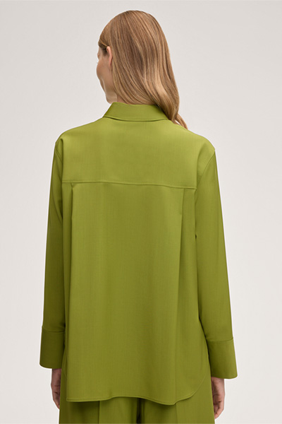 Virgin Wool Shirt-style Blouse in Green