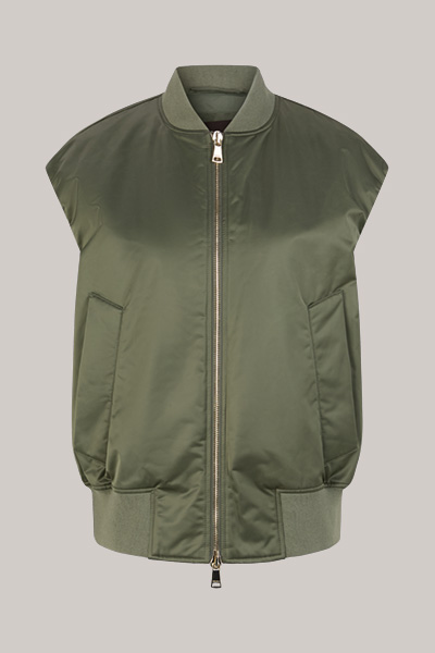 Nylon Blouson Waistcoat with Knitted Trims in Sage Green