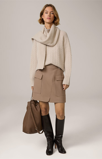 Virgin Wool Mini Skirt in Brown