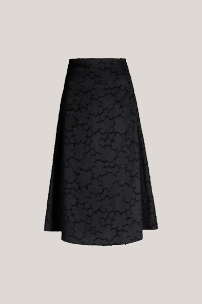 Jupe midi en coton mélangé à teneur en soie, en noir