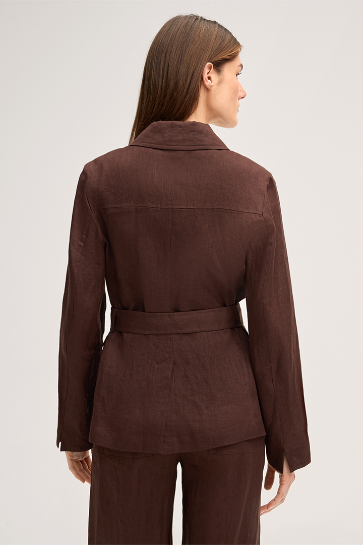 Veste militaire en lin avec ceinture, couleur marron foncé