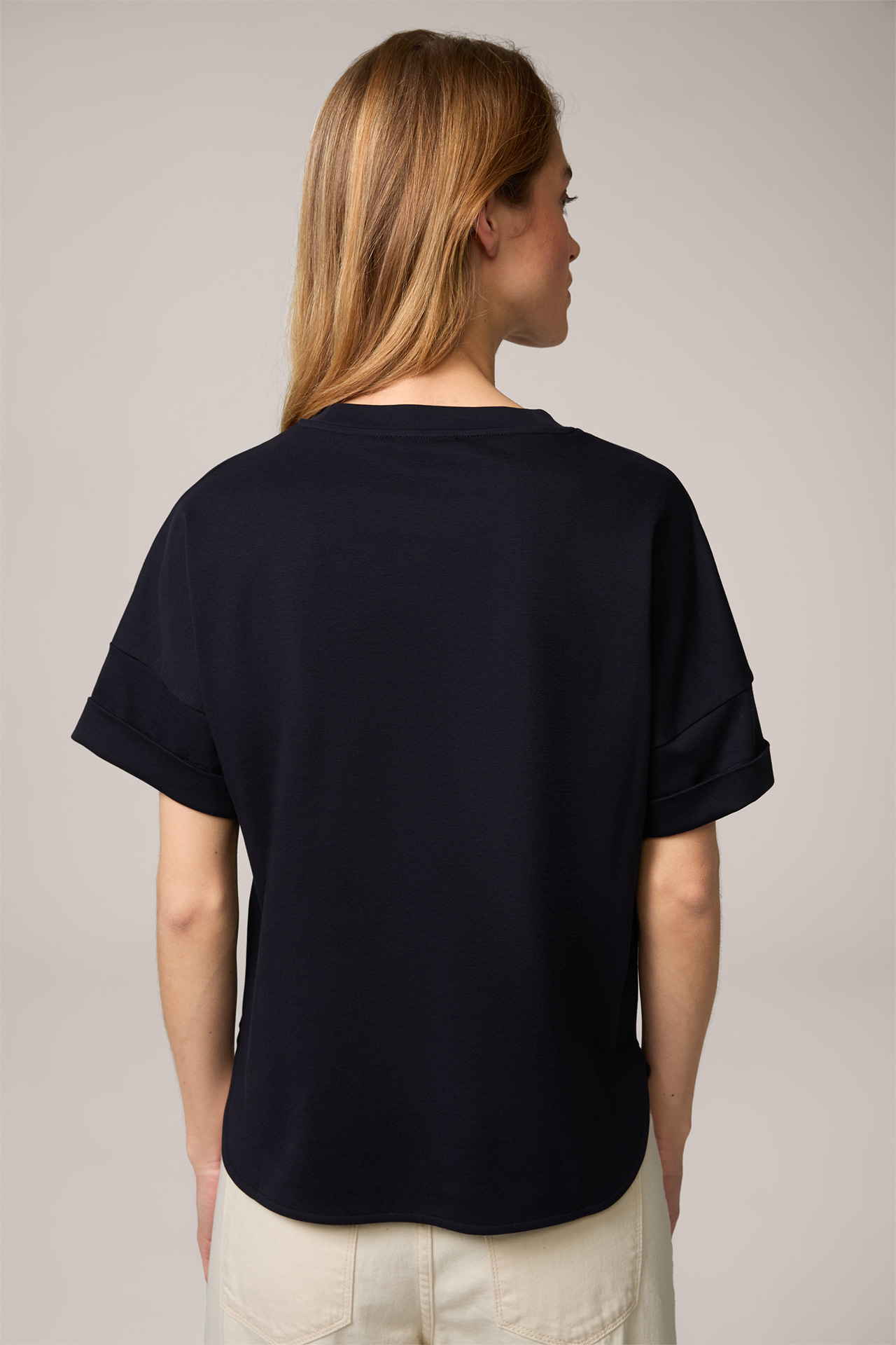 T-shirt en coton interlock à manches courtes, en bleu marine