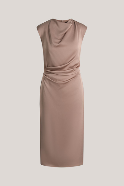 Crêpe-Etui-Kleid in Midi-Länge in Braun