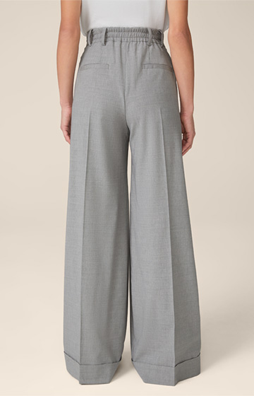 Wool Blend Palazzo Trousers in Light Grey Marl